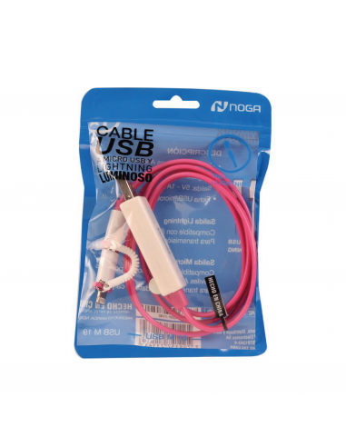 Cable Luminoso Doble Micro Usb Rosa